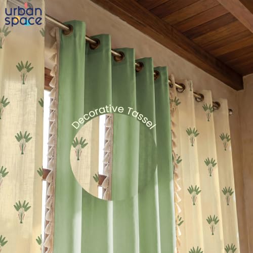 Image of Urban Space 100% Cotton Curtains for Door, Combo Set of 3 Curtains 7 feet Long, 60-65% Room Darkening Curtain, Tieback & Eyelets Included with Curtains for Home Decor (Palm Lagoon Green, 7 Feet)
