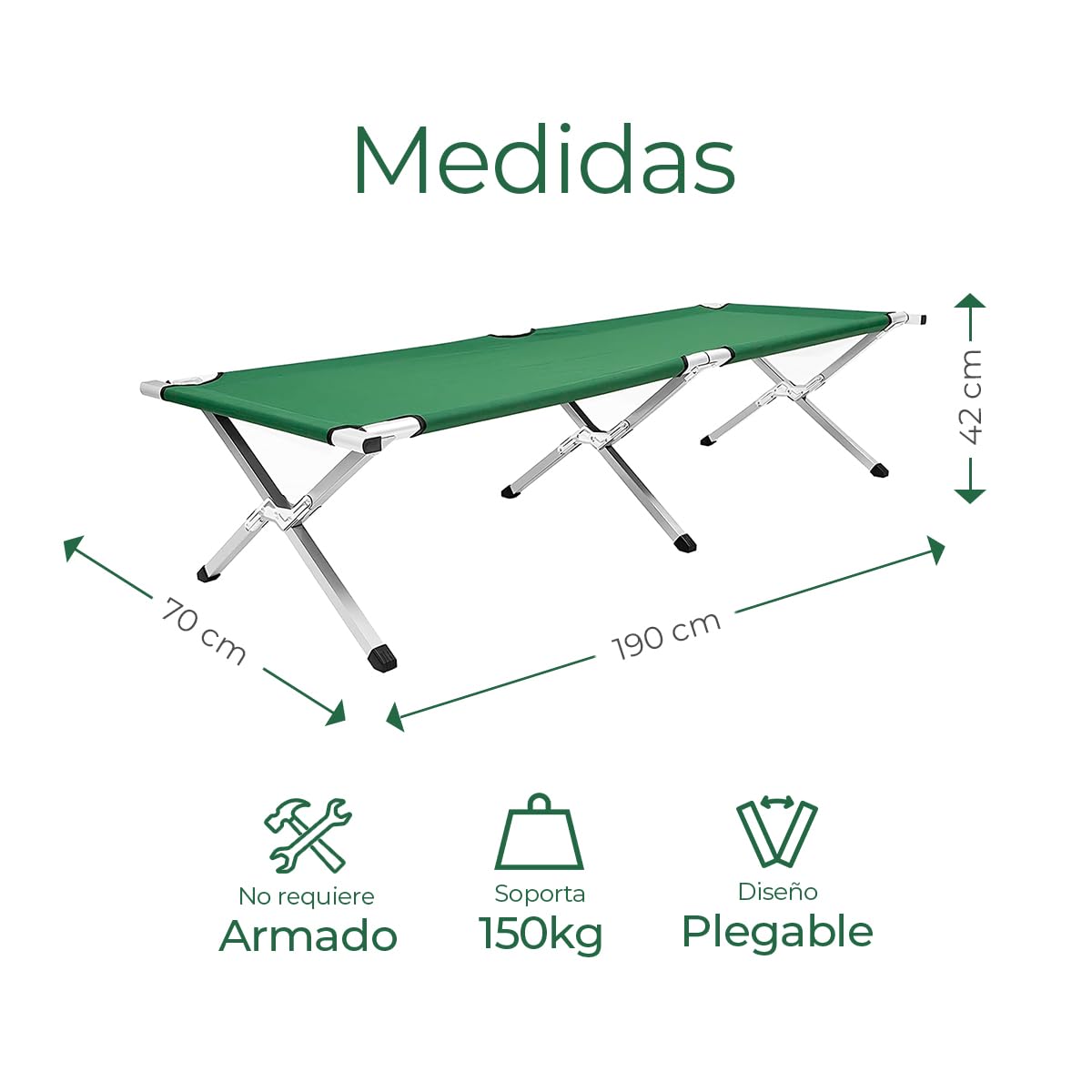 Raganet, Folding Cot For Outdoor, Portable Bed 64 Cm Width X 190 Cm