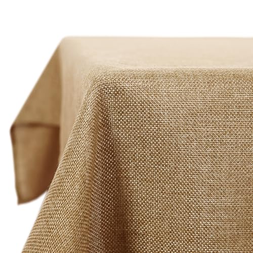 Deconovo Faux Linen Table Cloth Cover Water Resistant Tablecloth for Party Table Large Size Solid Color 55x98in(140x250cm) Golden Brown