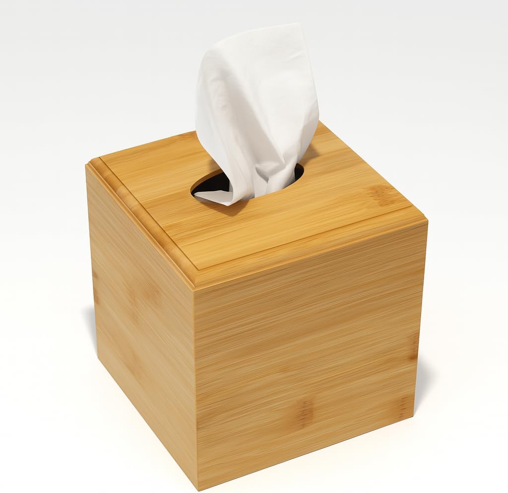 Tissue Box Cover Square for Kleenex - Handmade Tissue Holder for Tabletops, Bathroom, Office & Modern Farmhouse Decor - Decorative Bamboo Tissue Box Cover with Universal Fit​