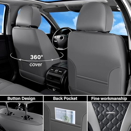 Image of Coverado Seat Covers, Car Seat Covers Front Seats, Perforated Diamond Leather Car Seat Cover, Waterproof Car Seat Covers, 2 Pack Car Seat Protector Front Seat Cover Universal Fit Most Car,Gray&Black