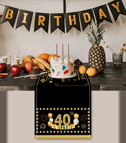 Henghere 40Th Birthday Decorations For Women Men, 40Th Birthday Party Supplies, Vintage 40Th Birthday Party, Table Runner 72 X 13 Inches - Black #TOP2
