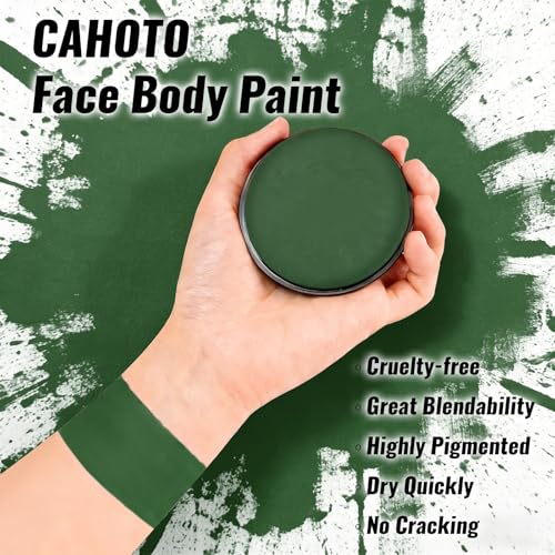 CAHOTO Dark Green Face Body Paint, Water Based Foundation, Vegan Halloween Makeup Paint for St. Patrick\'s Day Christmas Witch Monster Gamo Orcs Goblin Hulk zombie Frankenstein SFX Cosplay, 0.88oz - Thumbnail 3