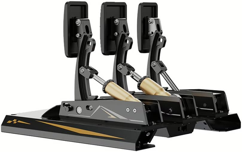 Image of MOZA CRP2 Load Cell Pedals with Clutch - 3K Twill Carbon Fiber Heel Plate, Aerospace-Grade Aluminum, Dual Sensor (Load Cell + Angle), Adjustable Pedal Curve, Black | RS066 + RS067 (3 Pedals)