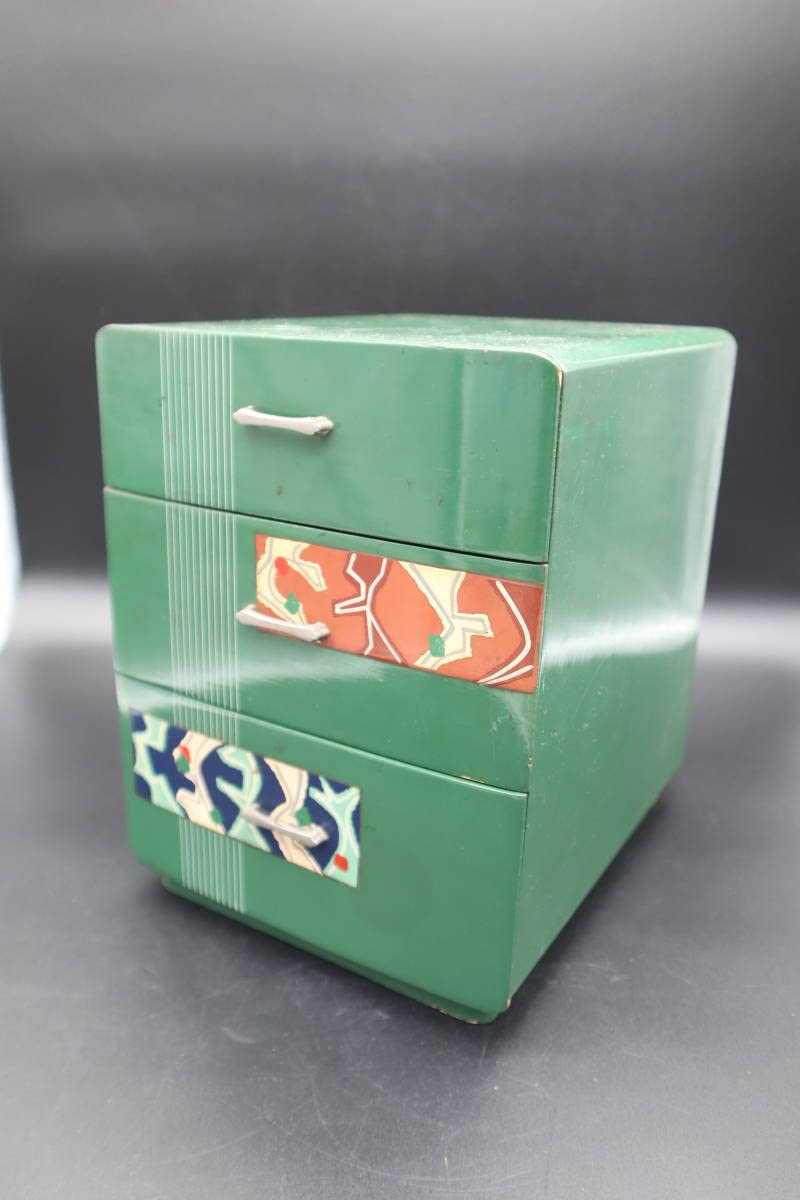 昭和レトロ レトロポップ 3段 小引き出し 小物入れ グリーン 当時物 古道具 Amazon.co.jp: 昭和レトロ古民家小道具｜3段引き出し引出し小物入れ