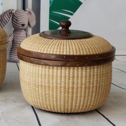 Teng Tian lidded home storage Rattan Handicrafts Casual Style Circular Basket rattan baskets for organizing sewing kits for adults
