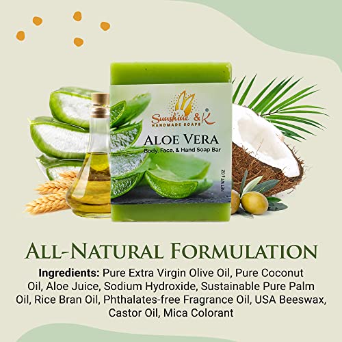 Aloe Vera Soap Bar – Face, Hand, And Body Wash - Cleansing & Moisturizing Organic Extra Virgin Olive Oil & Castor Oil, Rice Bran Oil - Long Lasting Soap Bar - 1 Bar 5 Oz #TOP2