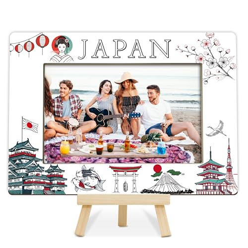 Fbitey Japan Travel Picture Frame, Japan Themed Picture Frame, Japanese Gifts for Men, Honeymoon Vacation, Wedding Gifts, Wood 4x6 Photo Frame for Desk Display-A08