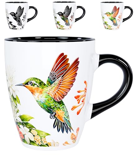 Color Changing Hummingbird Coffee Mug 12oz – Heat Sensitive Ceramic Cup with Floral & Hummingbird Design, Garden Nature Theme Mug, Unique Christmas Holiday Birthday Gift for Bird Lovers, Men & Women
