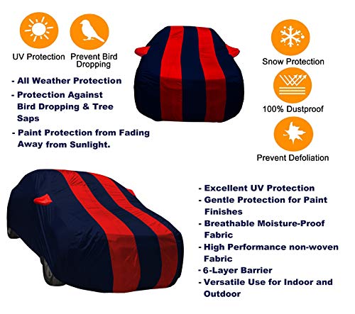 Image of Auto Hub Car Cover Compatible with Maruti A-Star with Weather Proof, Mirror Pocket, Triple Stitched, A-Star Car Cover- Navy-Red