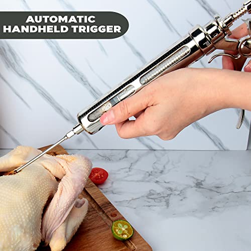 Iron Grillers Meat Injector Gun For Smoking Or Grilling, 2 Oz Large Glass Syringe For Cooking Bbq, Brisket And Poultry - Inject Marinade And Seasoning For Juicy Flavor - Automatic Professional Kit #TOP3