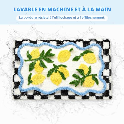 Dermalyx Tapis de Bain à Carreaux Citron, Joli Tapis de Salle de Bain en Microfibre Douce, antidérapant, Lavable et Absorbant, Descente de Bain pour Salle de Bain ou buanderie 50x76 cm – vue 6