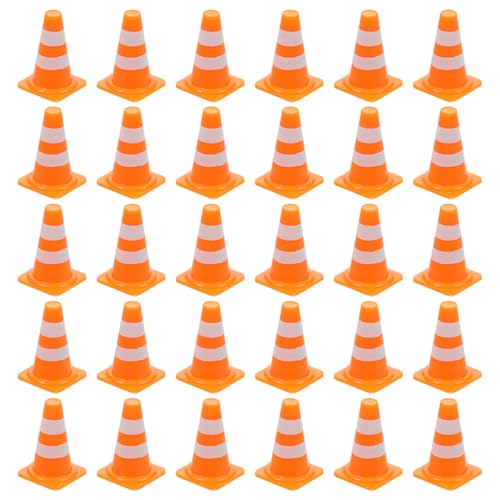 NUOBESTY 30Pcs Mini Traffic Cones, 0.98 Small Orange Construction Cones Miniature Sports Training Roadblock Toy Safety Road Street Signs Scene Models for Kids Early Cognitive Learning, Sand Table