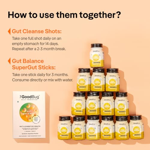 Image of The Good Bug Gut Cleanse Super Bundle | 14 Colon Detox Shots + Probiotics|Improves Digestion|Relief from problems like Bloating, Constipation and Gas | Boosts immunity