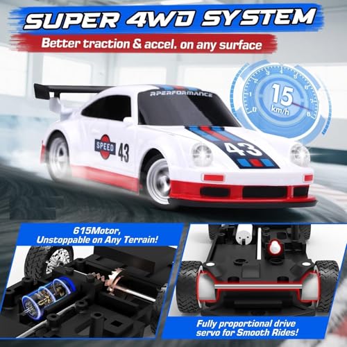 Image of Bestie toys Mini RC Drift Car with Gyro, 1 /43 Scale Remote Control Car High Speed Racing Micro Small with Full Proportional RTR 2.4GHz Remote 2 Tire Sets 8 Cones (Porshe 911 White)