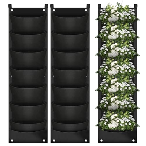 YedZen 2 Pcs Sacs de Culture Plantes, 7 Poches Jardiniere Murale Sac pour Jardin Vertical, Respirant Tissu Non Tissé Culture Suspendus pour Cour, Maison,...