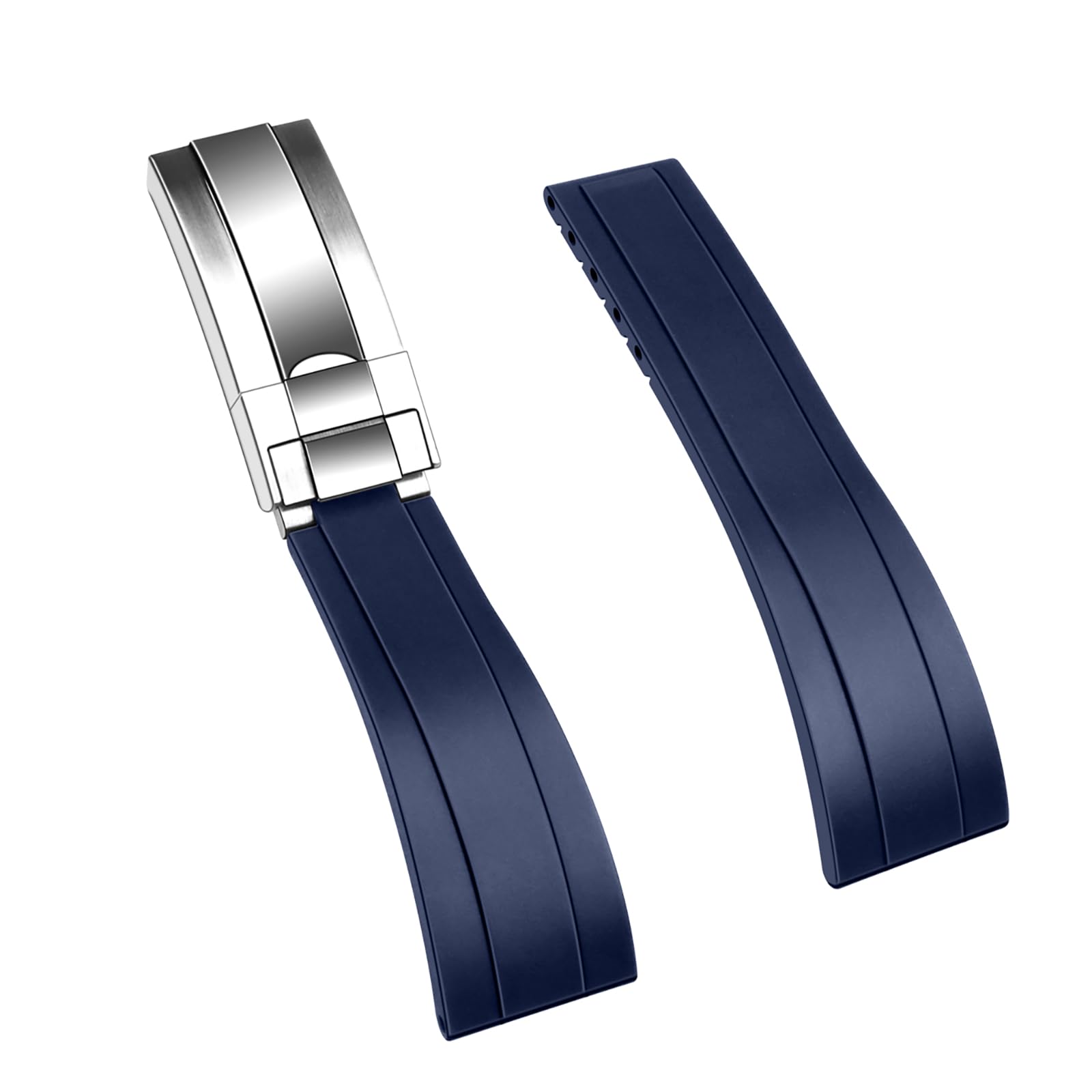YISIWERA 20mm 22mm Rubber Watch Band Soft Craftsmanship Watch Strap Replacement Compatible for Watch 6 7 Solid Polished Brushed Double Lock Buckle Blue Silicone Watch Band for Men Women
