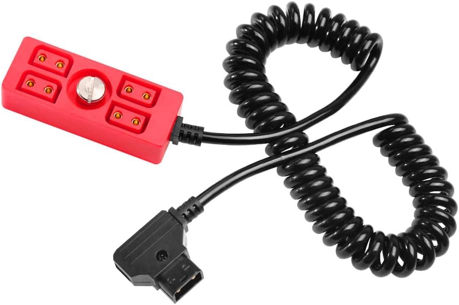 Alvin's Cables Dtap Splitter Cable Dtap Male to 4 Port D Tap Female Splitter Hub Power Coiled Cable for ARRI RED Teradek SmallHD SmallRig V-Mount|Gold-Mount Battery, Red