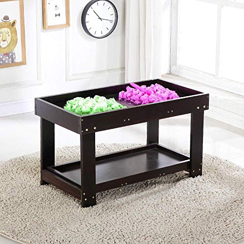 Image of YouHi Kids Activity Table with Board for Bricks Activity Play Table (Dark Brown)