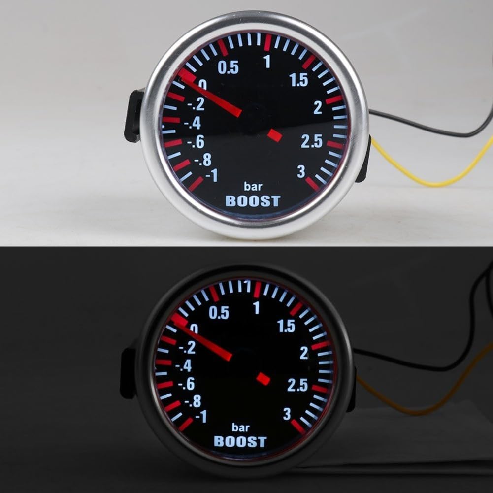 Jauge de turbocompresseur 12 V 52 mm mécanique Turbo Boost Gauge 3 bars avec rétroéclairage blanc pour voiture Modification et surveillance de la pression de suralimentation