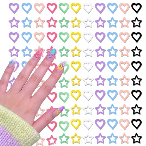 200Pcs Kawaii Nail Art Charms, Wsimily 3D Stars Heart Colorful Resin Nail Charm Acrylic Cute Love Nail Gems for Women Girls Nail Art Decorations DIY Manicure Craft Jewelry