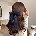 5.5in Navy Blue Hair Bows for Women Girls Thick Thin Hair,Large Ruffle Satin Tassel Ribbon Hair Bow Clips Barrettes with Long Tail,Her Vintage Dress outfit Decor Accessories