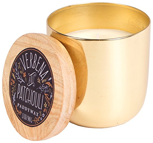Paddywax Foundry Collection Scented Soy Wax Candle in Gold, 12-Ounce, Verbena & Patchouli