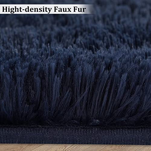 Zacoo Small Area Rug 2X3 Fluffy Faux Fur Rugs For Bedroom Navy Solid Indoor Door Mat Super Soft Mini Plush Carpet Non Slip Shaggy Living Room Kitchen Floorcover Fuzzy Nursery Mat,Home Decor Aesthetic #TOP3
