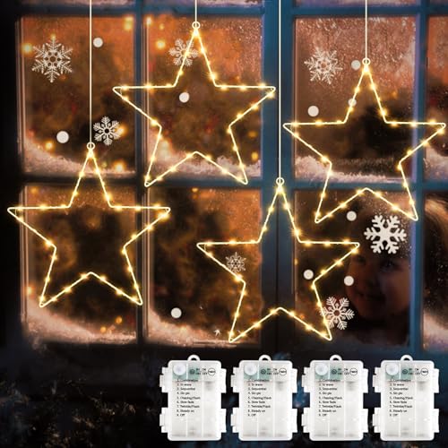 SALCAR LED Weihnachtsstern Fensterdeko, 4 Stück 120 LED Stern...