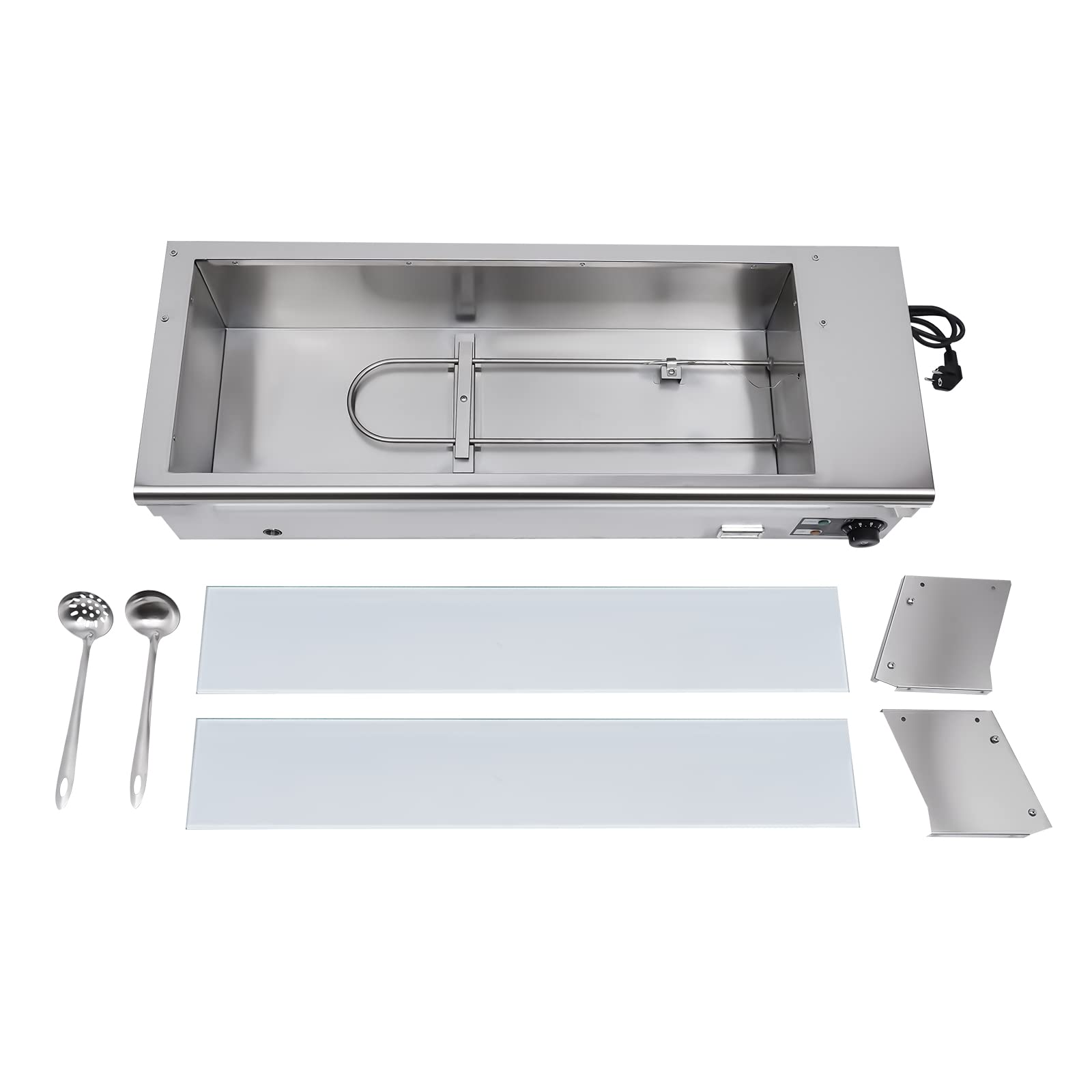 Chafing Dish, scaldavivande elettrico da ristorante, 1200 W, piano di lavoro elettrico per alimenti, 6,34 quart con targa in vetro temperato