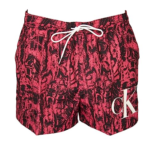 Calvin Klein Sea Boxer CK Piscina Hombre bañador con Logo Estampado Bolsillos y cordón en la Cintura artículo KM0KM00802, 0JW CK One Snake Pink AOP, XL