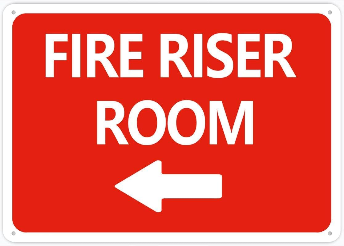 Fire Riser Room Left Arrow Rust Free Aluminum Tin Sign - Warning Decor with Pre-Drilled Holes for Indoor-Outdoor Building Fire Control Corridor, Factory Fire Riser Zone - 8x12 Inch​