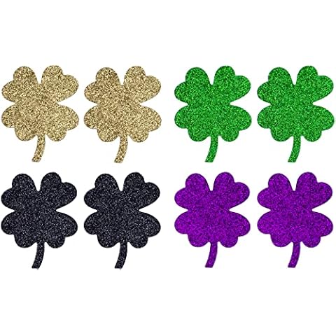 St Patrick's Day Collection - 4 Pairs of Disposable Assorted Shaped Glitter Breast Petals Nipple Cover Pasties, Mixed, One size Cover