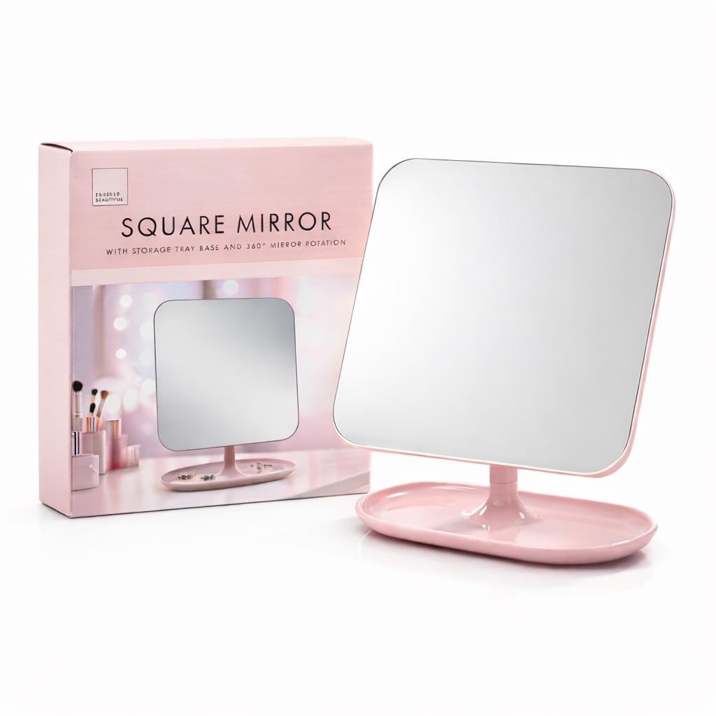 Atkin Brothers Men's Light Makeup Mirror Premium Tabletop Swivel Crystal Clear Cosmetic Beauty Tray Square Mirror Glass Weight Ideal Dressing Table Re Fix Travel Use Minimalist Daily Routine Multipurpose Vanity Mirror(1Pk)