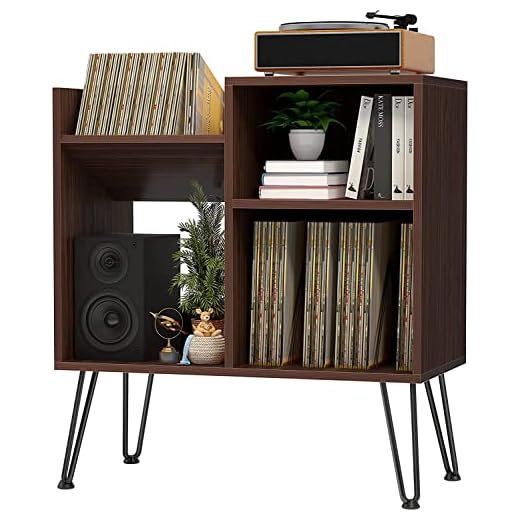 iyrany Record Player Stand, Turntable Stand with Record Storage, Vinyl Record Storage Cabinet with Metal Legs, Record Player Table Holds Up to 250 Albums for Living Room, Bedroom, Office, etc (Brown)