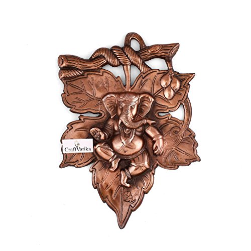 Craftvatika God Ganesha Leaf Wall Hanging Sculpture | Lord Ganesh Metal Home Decor Ganpati Wall Art #TOP6
