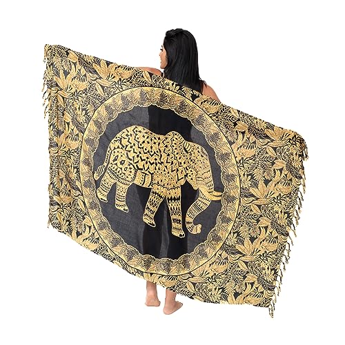 Canga De Praia Viscose Elefante Floral Preto E Branco (Marrom)