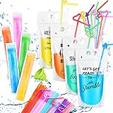 200 Pieces Zipper Freezer Tubes and Ice Cream Bar Mold Bags and Stand up Bag with 100 Pieces Straws and a Funnel