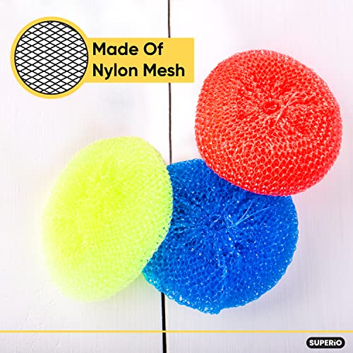 Nylon Scouring Pads-Dish Scrubbers, For Dishes, Pots, And Stoves, Durable Mesh Scourers, For Tough Cleaning. Nylon Dish Scrubbers, Assorted Colors (Superio) (6 Pack) #TOP2