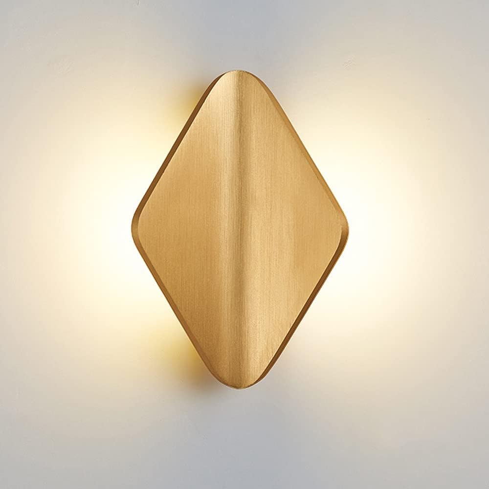 VDOQTLJT Simple Wall Lamp丨Living Room Bedroom Bedside Sconces丨Rhombus LED Study Bathroom Aisle Stairwell Lighting Fixtures丨Brushed Aluminum Lamp Light丨Decorative Lights Chandelier(Gold)