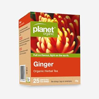 Planet Organic Ginger Herbal 25 Teabags | 100% Certified Organic | Petroleum-Based Plastic Free Teabags | Compostable Packaging