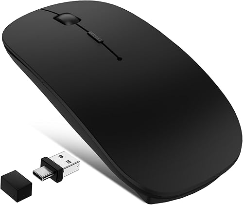 Mouse inalámbrico para MacBook Air Pro Mac iPad, mouse portátil recargable Bluetooth con modo Jiggler, silencioso 3 modos Bluetooth 5.23.0 y 2.4G