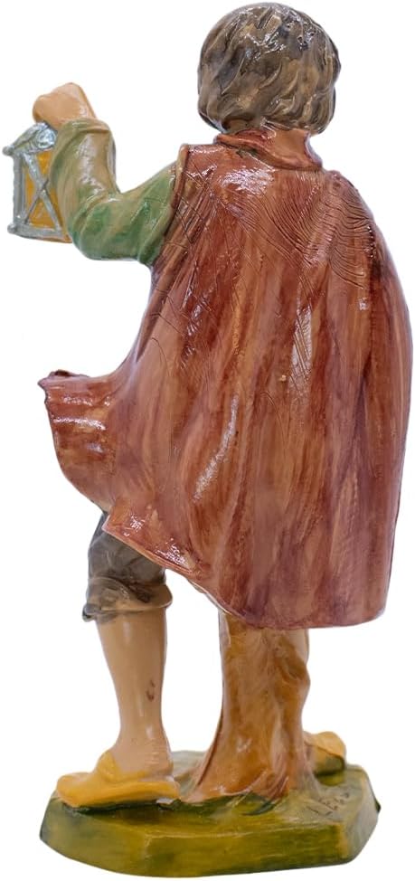 Nativity Villager Holding a Lantern | Figurine for Bethlehem Manger Scene | Indoor Table Top Statue for Christmas Holiday Creche Decoration | Made in Italy