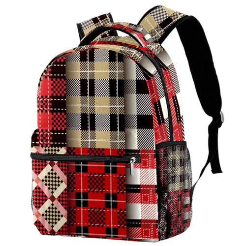 Sac à dos d'école filles et garçons motif écossais noir blanc rouge