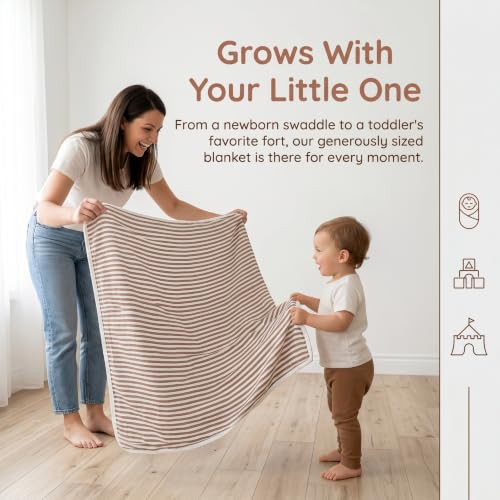 Image of 6-Layer Cotton Muslin Baby Blanket 43x43 inch Swaddles Coffee Striped