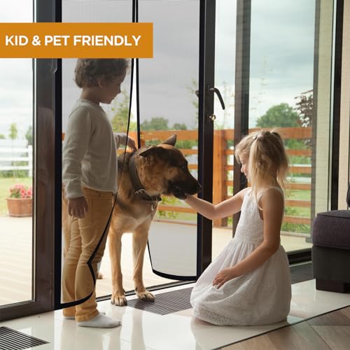Magnetic Screen Door, Screen Mesh 39x83 inches, Strong Magnetic Screen Fits Door Size 38x82, Fiberglass Screen Mesh with Hook and Loop, Black Screen Door
