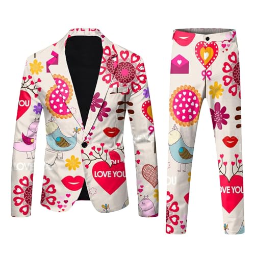 RUMAOZIA Rainbow Suits 2-Piece Men's Suit Jacket and Suit Trousers Neon Coloured Blazer Trousers Suits Slim Fit Men's Suit Two Piece Party Men's Suits Carnival Costume Rainbow Funky Suits Suit, Z01