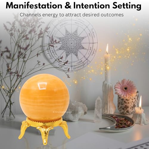 Image of Certified Yellow Calcite Banded Crystal Ball for Meditation - Premium Crystal Vastu Items for Home and Feng Shui Items for Good Luck - Ideal for Pooja Supplies and Spiritual Practices (2 inch Inch)