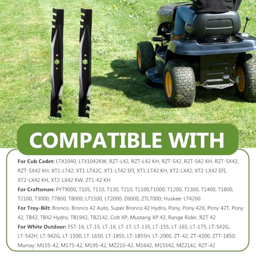 942-04308-X Toothed Mulching Blades for Cub Cadet MTD Troy-Bilt Riding Tractor Zero Turn Mower 42 Inch Deck - Heavy Duty Blade Replaces 942-04308 942-0616 742-0616 942-04126 942-04308-X - 2 Pack
