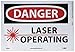 NMC D169PB DANGER - LASER OPERATING ? 14 in. x 10 in. PS Vinyl Danger Sign with Laser Graphic, White/Black Text on Red/White Base